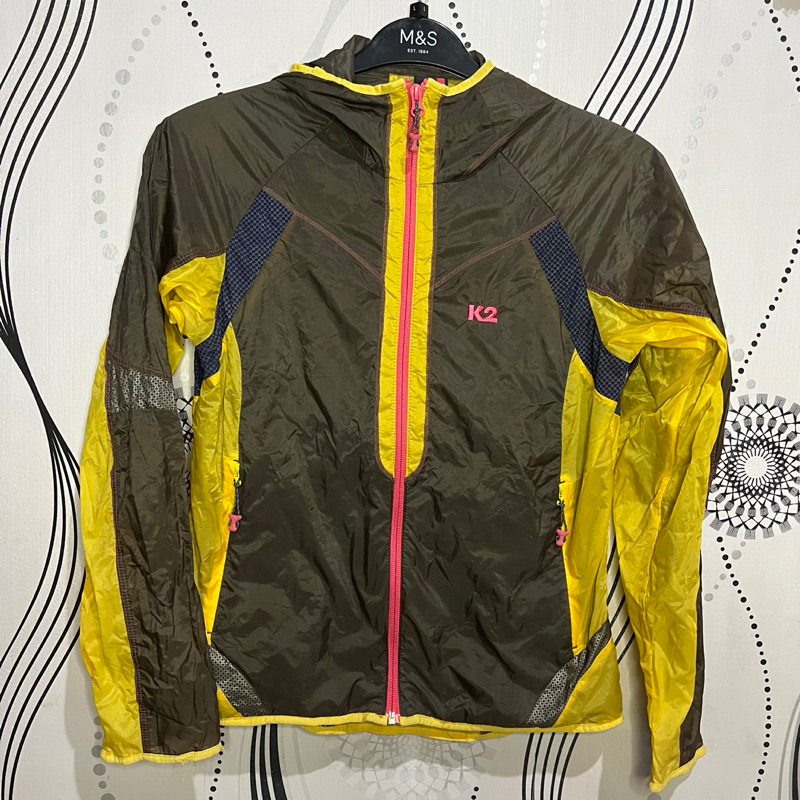 Thirft Jaket Running Merk K2 Warna Kombinasi Coklat & Kuning | Preloved | Second Murah
