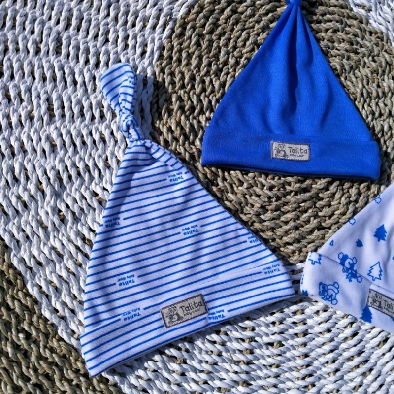 3 PCS Topi Bayi Newborn Kupluk Bayi Seri Biru Ciput Penutup Pelindung Kepala Bayi Talitababy