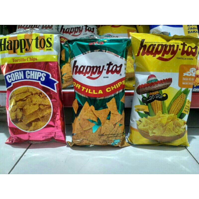 

Happytos real corn merah, tortila hijau, cheese nacho 160gr