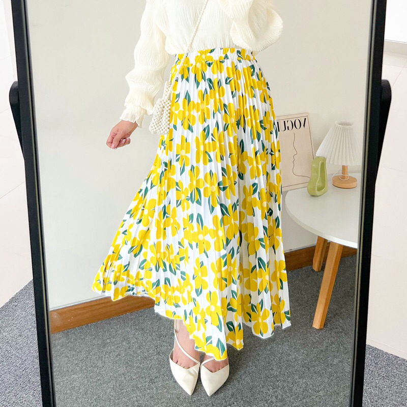 ROK PLISKET MOTIF FLOWER/ROK PLISKET OOTD PANTAI/ROK BUNGA