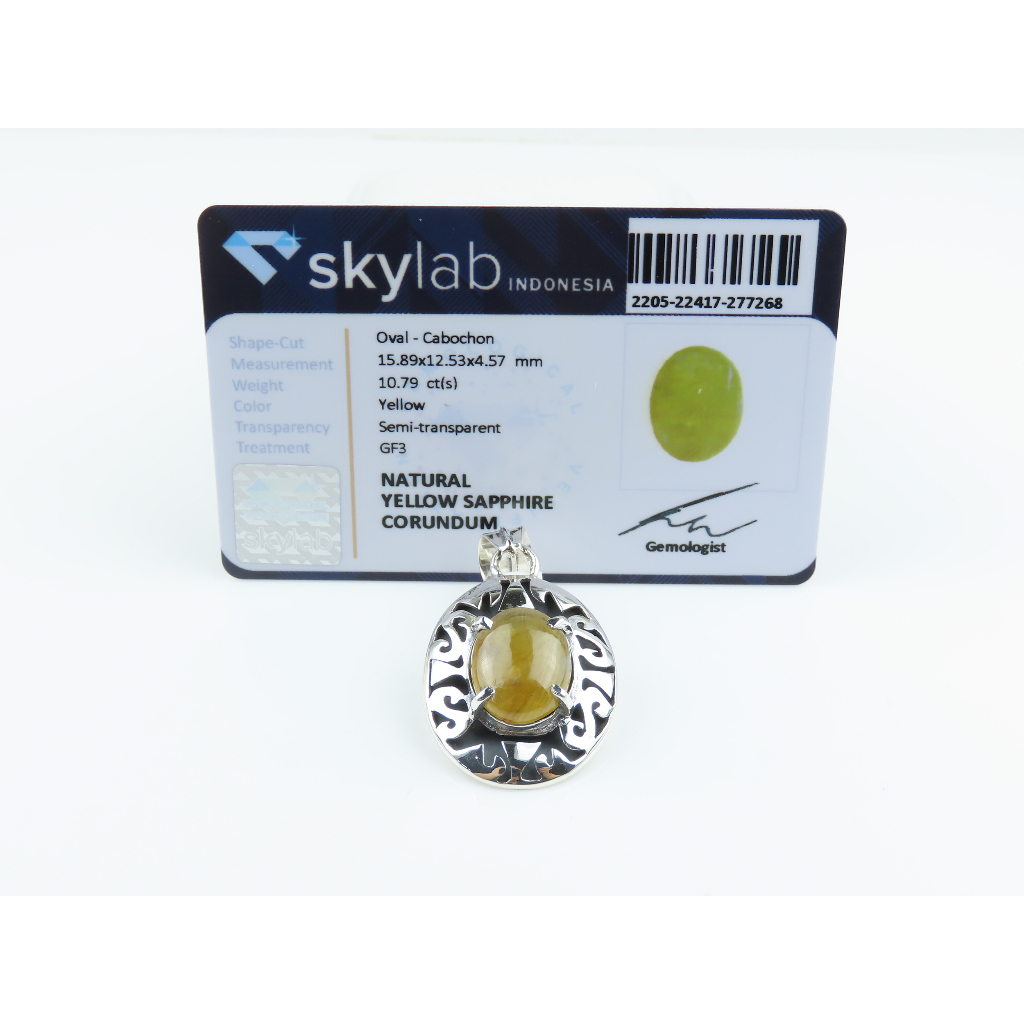 Liontin Perak 925 dengan Permata Natural Yellow Sapphire