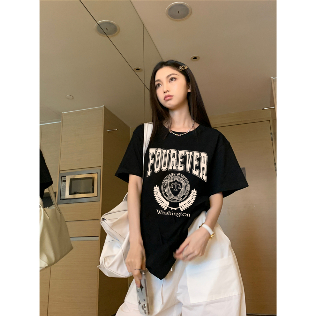 EUNII T-shirt Lengan Pendek Retro Wings Korean Style/Kaos Atasan Wanita/Baju Kaus Oversize Wanita/Kaos Wanita