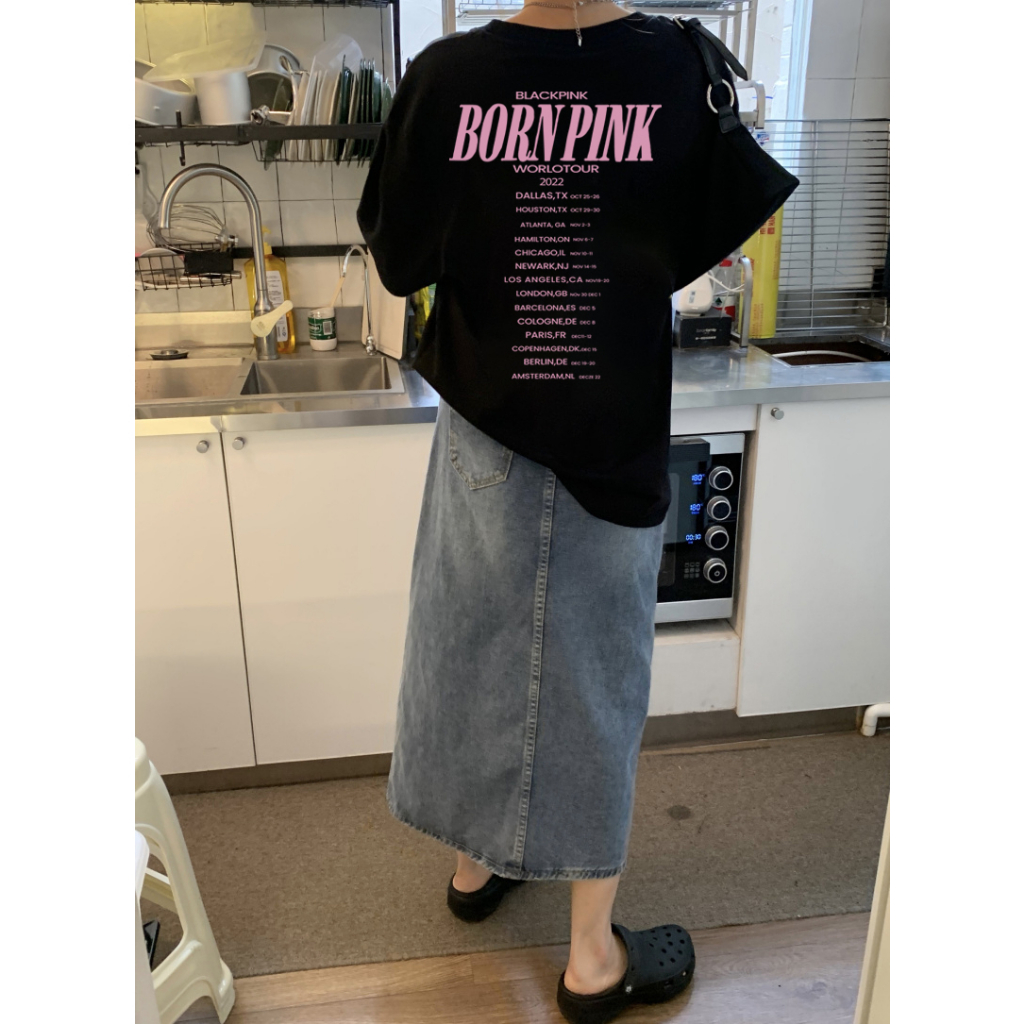 EUNII T-shirt Lengan Pendek Retro BlackPink Korean Style/Kaos Atasan Wanita/Baju Kaus Oversize Wanita/Kaos Wanita