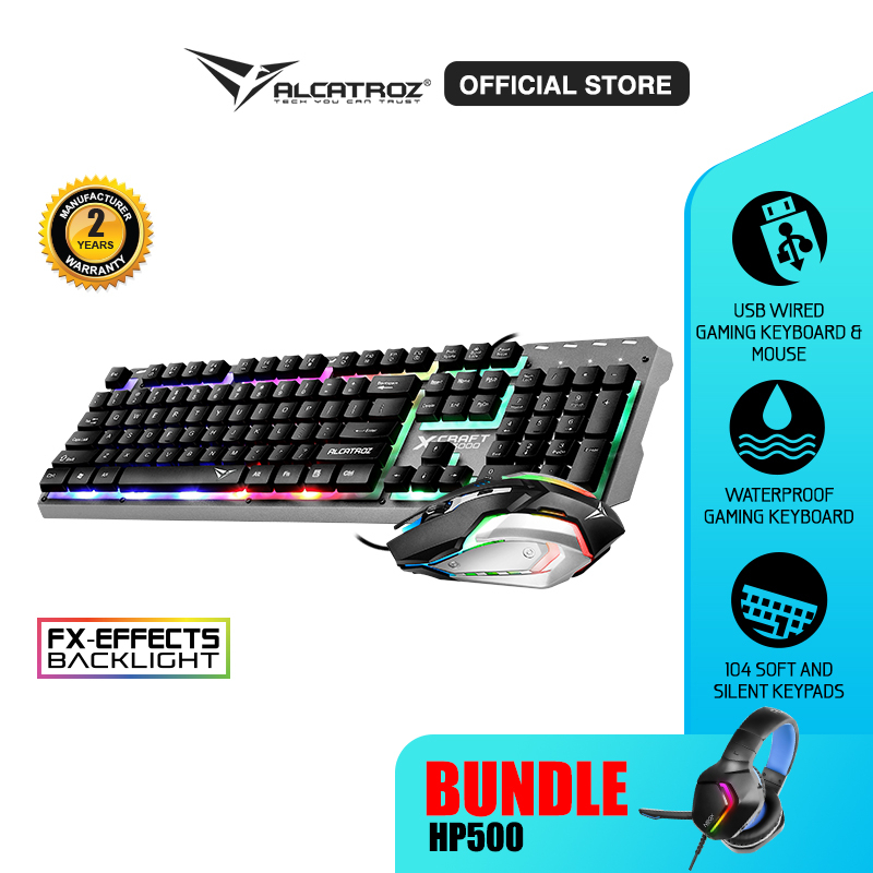 Keyboard Mouse Gaming Alcatroz X-Craft XC-3000 Spill Proof with 9 Backlight | Combo Headset