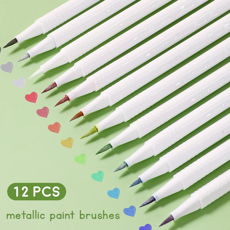 Shands Metallic Pen Series Brush or Marker Set 12pc - Convallaria - Spidol Acrylic Metallic - Spidol Akrilik Metalik