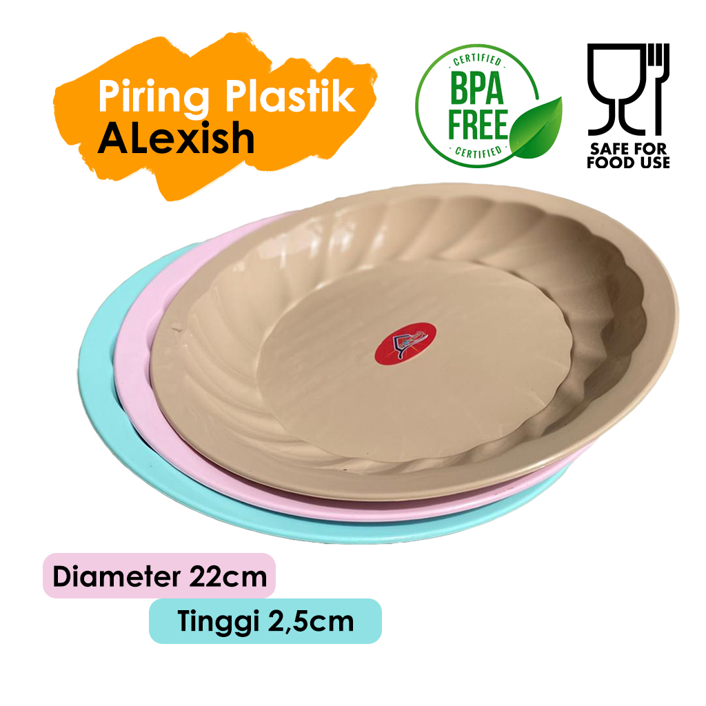 Piring Makan Warna ALexish 3 Pcs - Piring Plastik Alexish Paulina 22 cm - Warna Pastel