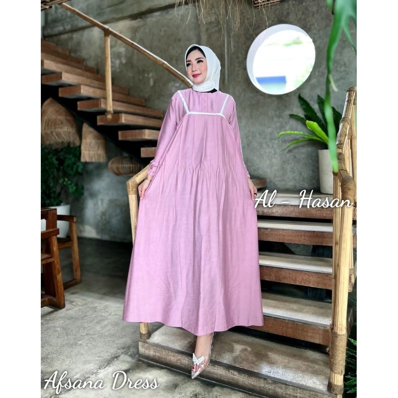 AFSANA DRESS by Alhasan / GAMIS POLO LINEN / DRESS LEBARAN VIRAL