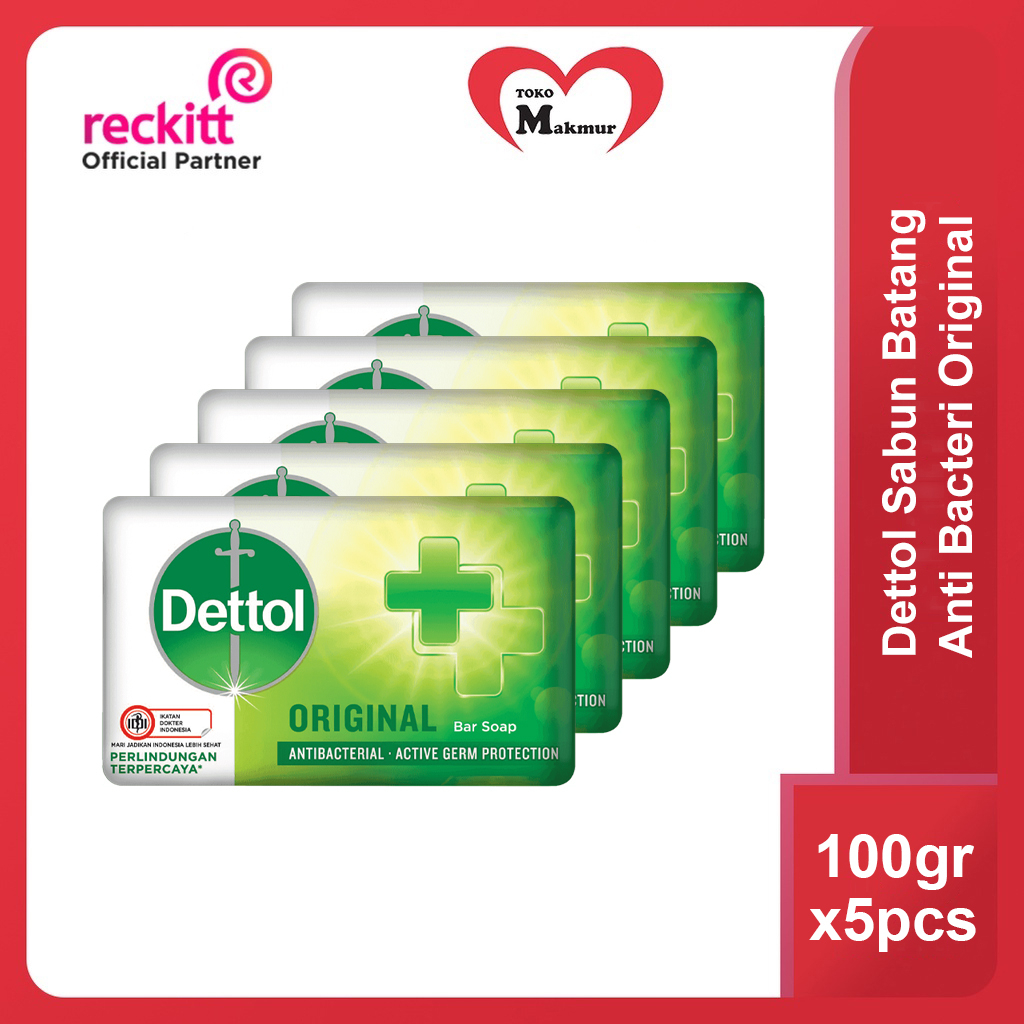 Dettol Sabun Batang Anti Bakteri Original / Cool / Senstive / Skincare 105gr (Isi 5)/  Toko Makmur Online