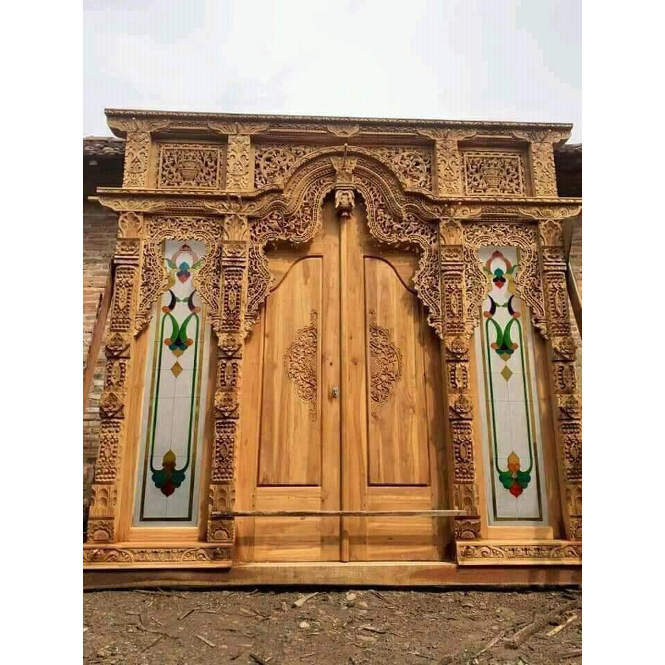 pintu gebyok ukir jepara jendela kaca motif ukuran 250cm