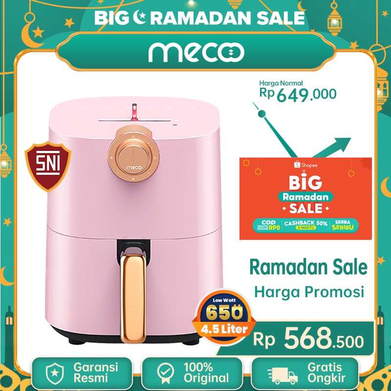 Mecoo Most Aesthetic Air Fryer 650 Low Watt  Air Fryer Manual 4.5 L Sakura Pink NX-02-JX / NX 02 JX Hemat Listrik &amp; Anti Jeglek Mesin Penggorengan Tanpa Minyak