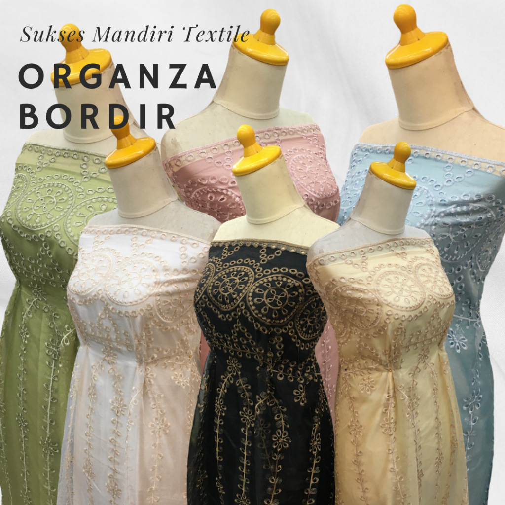 Kain Organza Bordir Kain Organza Motif Warna Hitam Putih Pink Biru Sage Green | Lebar bahan 150 cm |