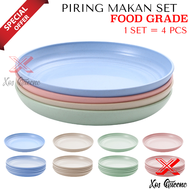 [XOQ] PIRING MAKAN FOOD GRADE 1 SET ISI 4 PCS / PIRING MAKAN SET / PIRING MAKAN WHEAT STRAW / PIRING SAJI / DINNER PLATE