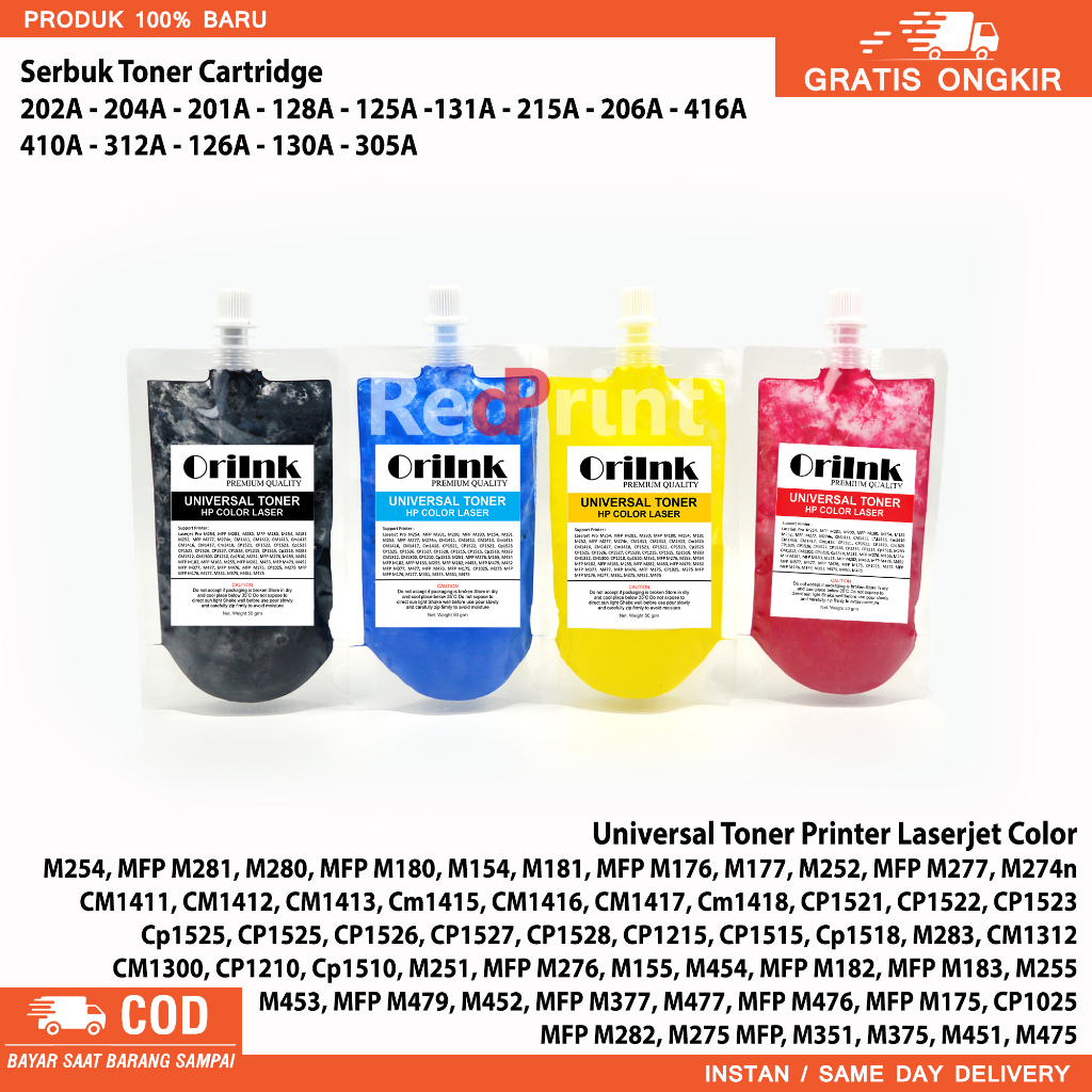 Serbuk Toner Universal Printer Laserjet Color CP1025, M177, M454, M453, M254, MFP M281, MFP M479, M255, M154nw, M181, MFP M282, M283, M155, m180, MFP M182, M251, MFP M276, CP1215, CP1515, CP1525, M252, M277n, M274n M451nw, MFP M476, M452, MFP M377