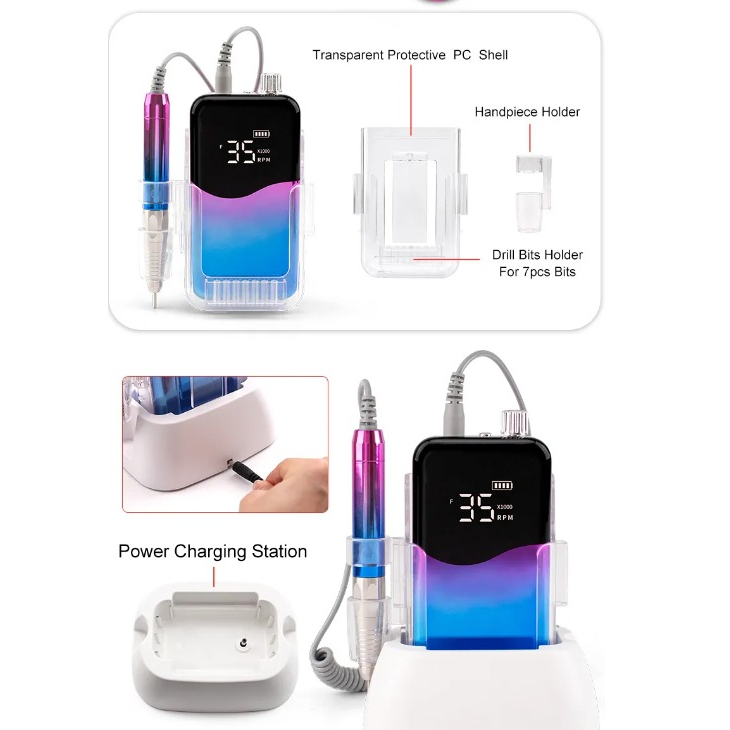 NAIL DRILL WILONA UNICORN 2.0 PREMIUM STANDING RUSSIAN MANICURE 35RPM RECHARGABLE PORTABLE NAIL DRILL MACHINE