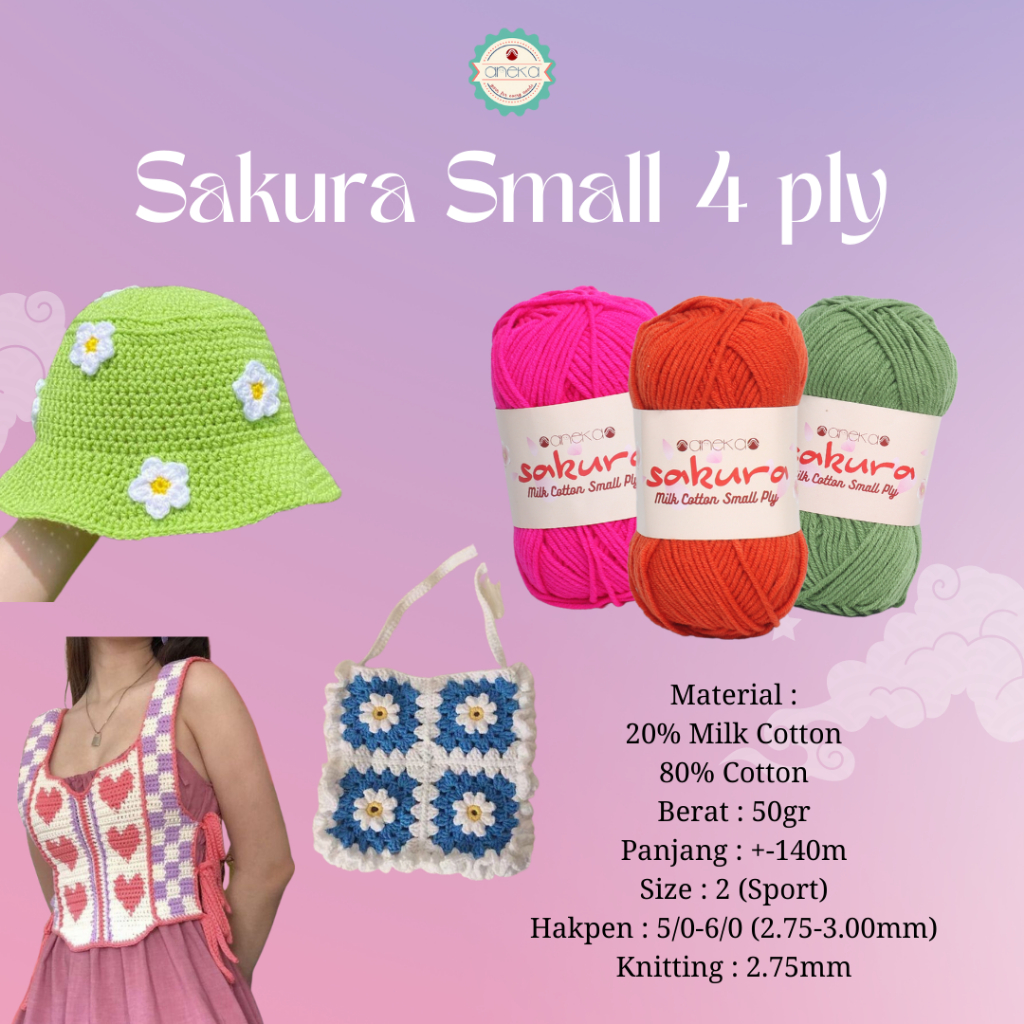 KATALOG - Benang Rajut Katun Susu 4 ply / Sakura SMALL PLY Milk Cotton Yarn - 2