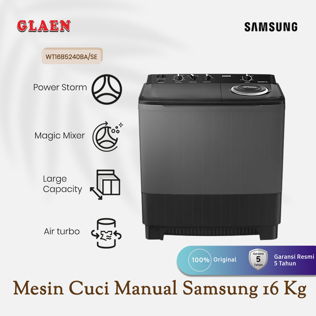 Mesin Cuci Manual Samsung 16Kg WT16B5240BA/SE | Mesin Cuci 2 Tabung Samsung 16Kg