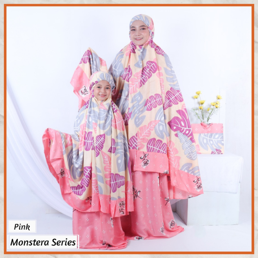 Ezpata Mukena Couple Ibu Anak Motif Bunga Kekinian Monsterra Rayon Premium Tebal Free Tas Terbaru Termurah