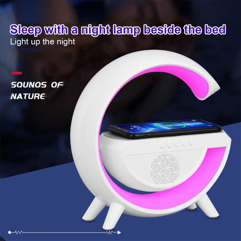 7 IN 1 Multifunctional RGB LED Ambient light Bluetooth Speaker 15w Wireless Charger Desk Lamp Bluetooth Speaker Clock Night Light