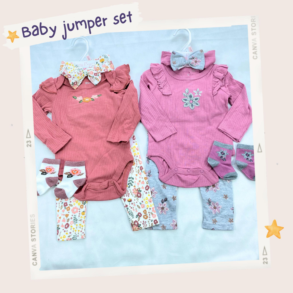 JUMPER SET 3in1 0-9 bulan import baju bayi perempuan setelan kaos kaki adem dan lembut premium ala korea