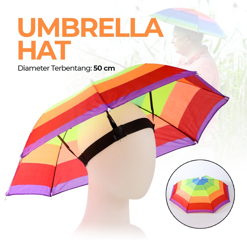 Topi Payung Lipat Anti Panas Anti Hujan Umbrella Hat