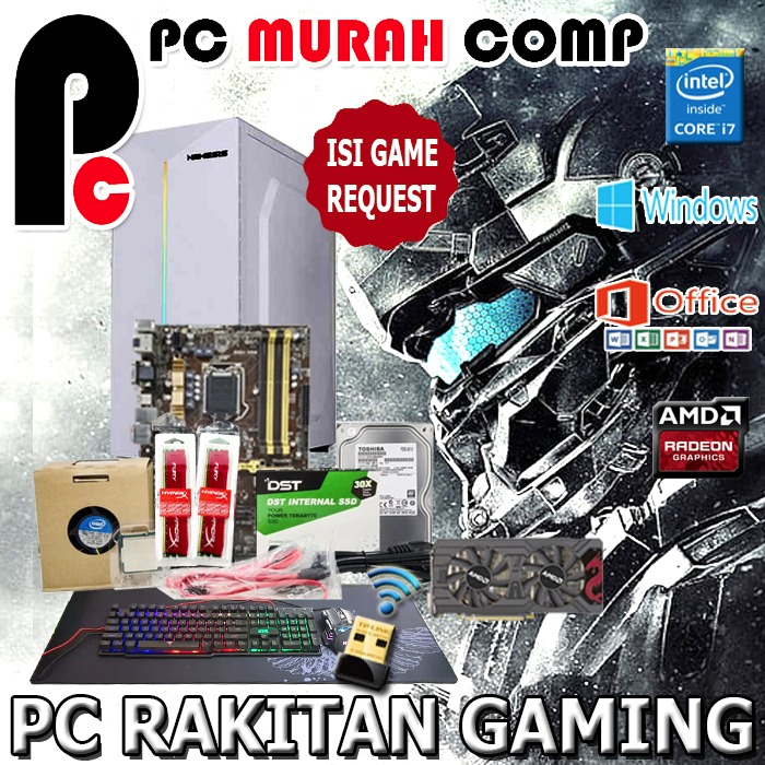 PC KOMPUTER RAKITAN GAMING OFFICE DESIGN I7 FULL RGB DDR3