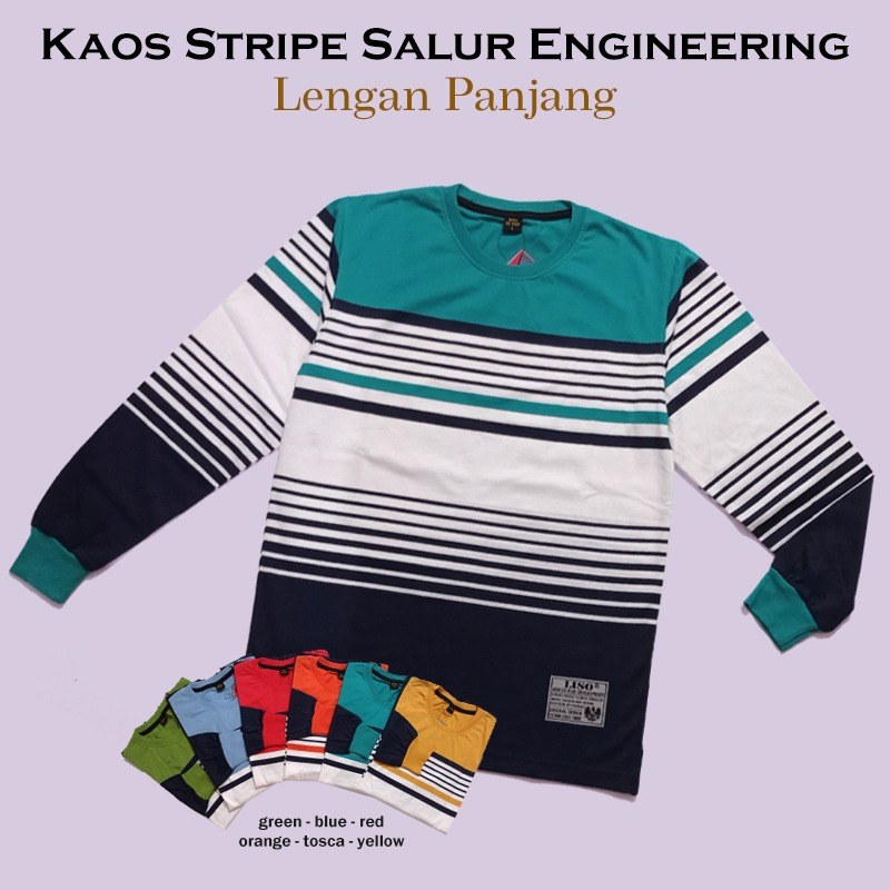 Kaospolos - Kaos stripe salur engineering lengan panjang | kaos belang garis garis 7883