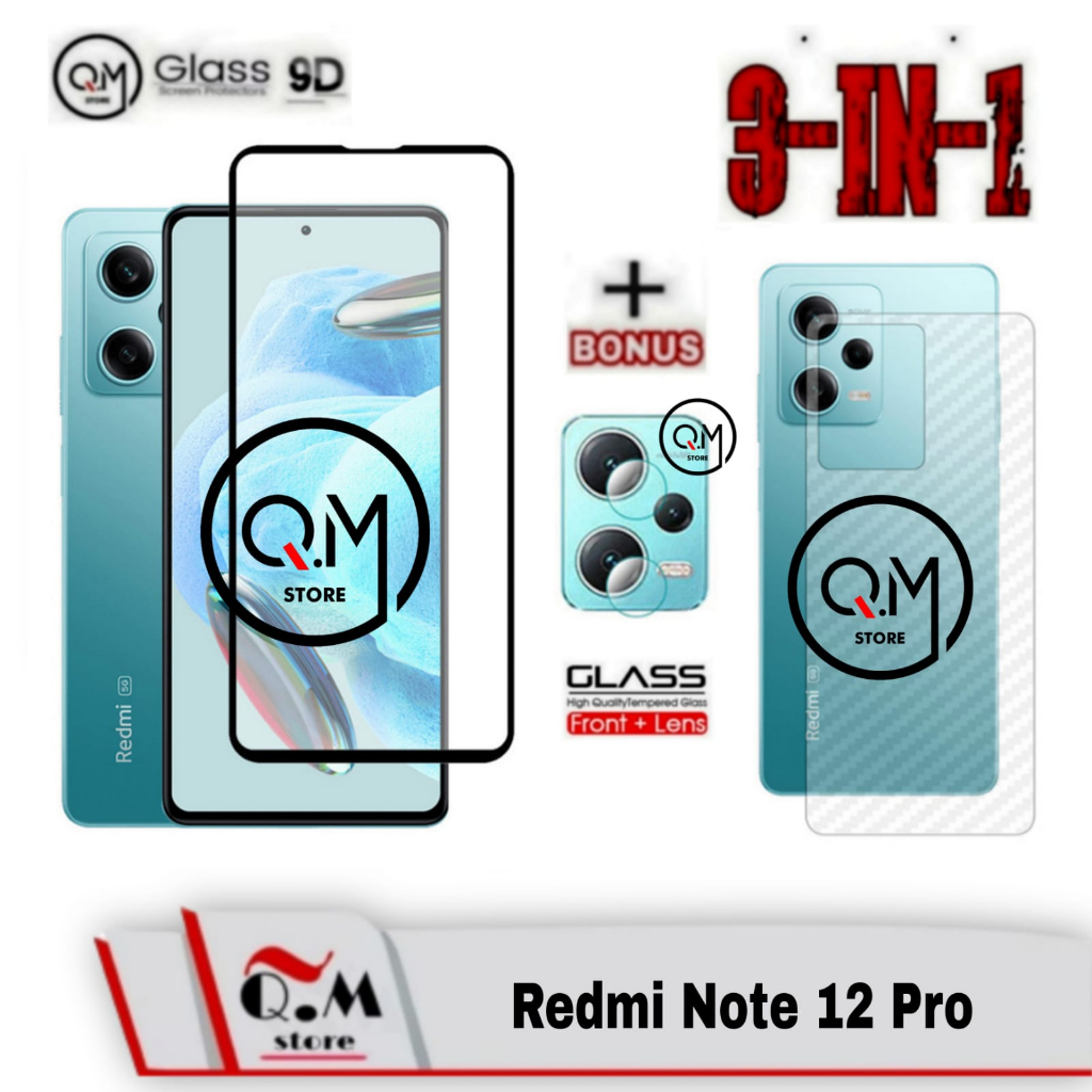 Paket 3in1 Tempered Glass Redmi Note 12 Pro Anti Gores Pelindung Layar