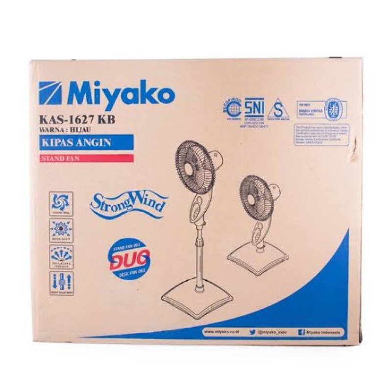 Kipas Miyako KAS 1627 KB Stand Fan Duo Meja &amp; Berdiri 16 inch