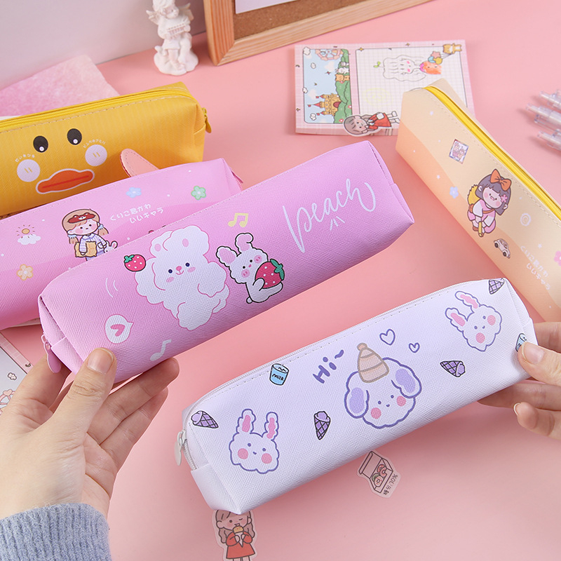 YPY-TP Tepak pensil PU Lucu Kartun Sekolah Korea pink creame putih alat tulis Tas Penyimpanan Kosmetik Sekolahan Kantoran wadah bolpen Cewek girl perempuan Bear kuning duck yellow case