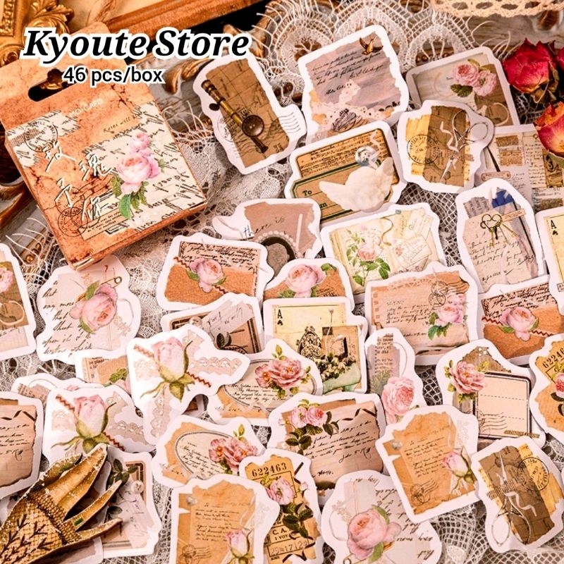 

46 pcs Sticker Dekorasi Aesthetic Flower Letter Paper Vintage Bunga Journal Scrapbook Diary Seal