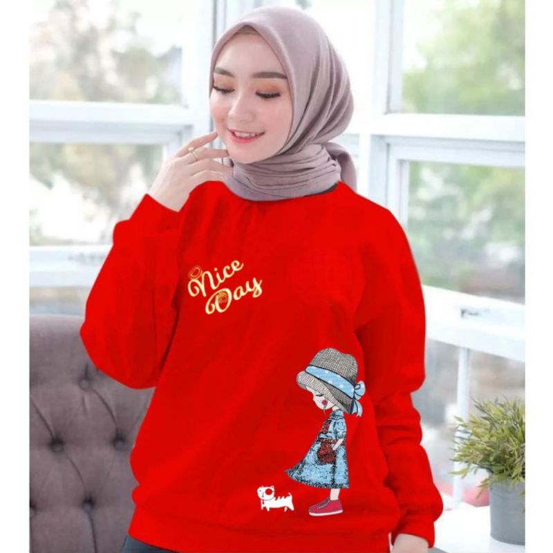 Baju lengan panjang wanita terbaru NICE DAY / Kaos Distro Keren / kaos Trendy,  Gaul  dan Kekinian / kaos model sweater