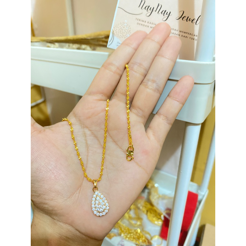 Kalung plintir oval permata warna 24k