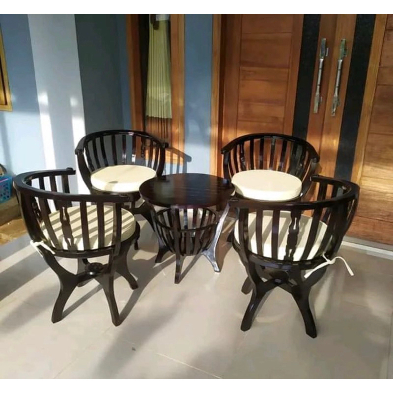 kursi teras jati kursi teras mangkok + bantalan set kursi teras kayu jati