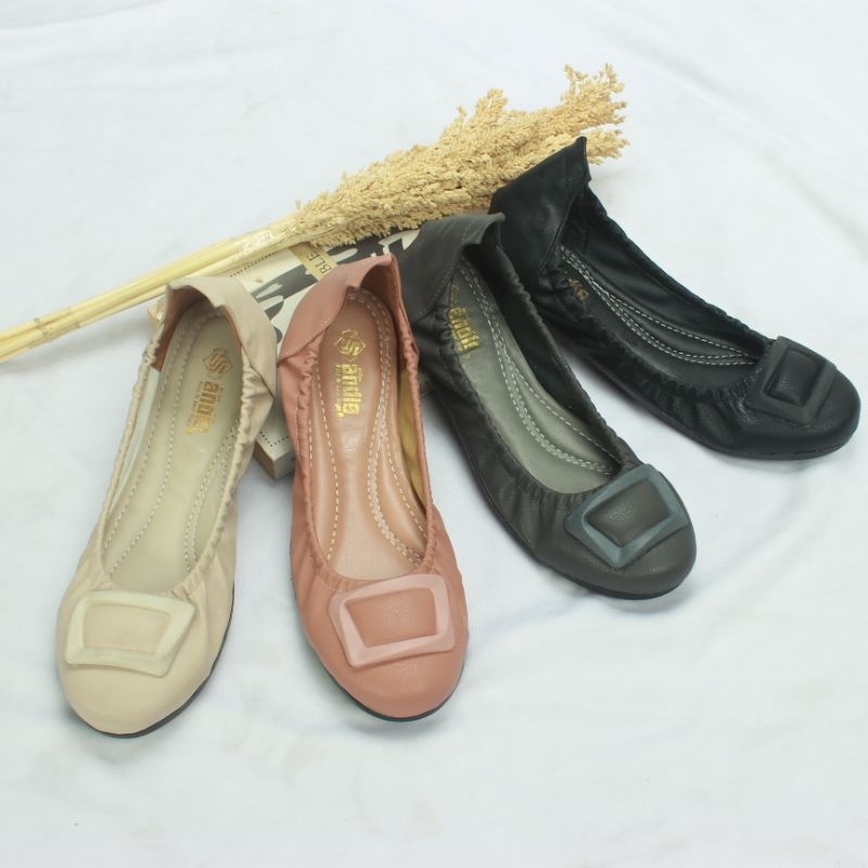 Sepatu Flatshoes Wanita Flat Shoes Sol Karet Roll AN09