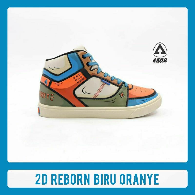 Aerostreet 2D Reborn Biru Oranye - Sepatu Sneakers Pria Wanita Aero Limited