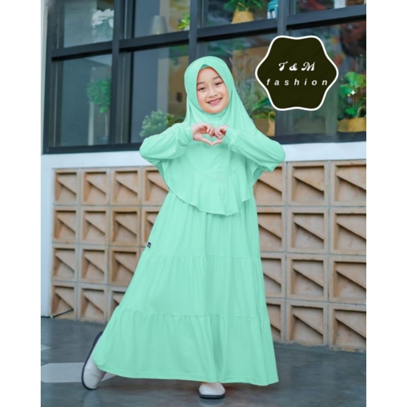 T &amp; M Gamis Anak Perempuan 4-8 Tahun Set Hijab Terbaru Bahan Super Adem Gamis Set Syari