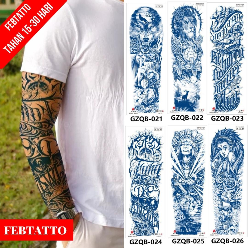 Tato Temporer Ukuran 17cm x 48cm Motif Tulisan Tribal GZQB 024 Tato Lengan Tato Dada Tato Tangan Tat