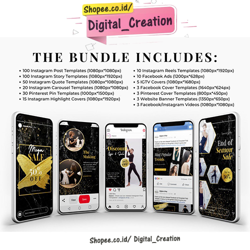 Ultimate Black &amp; Gold Branding Kit Bundle - Canva Templates