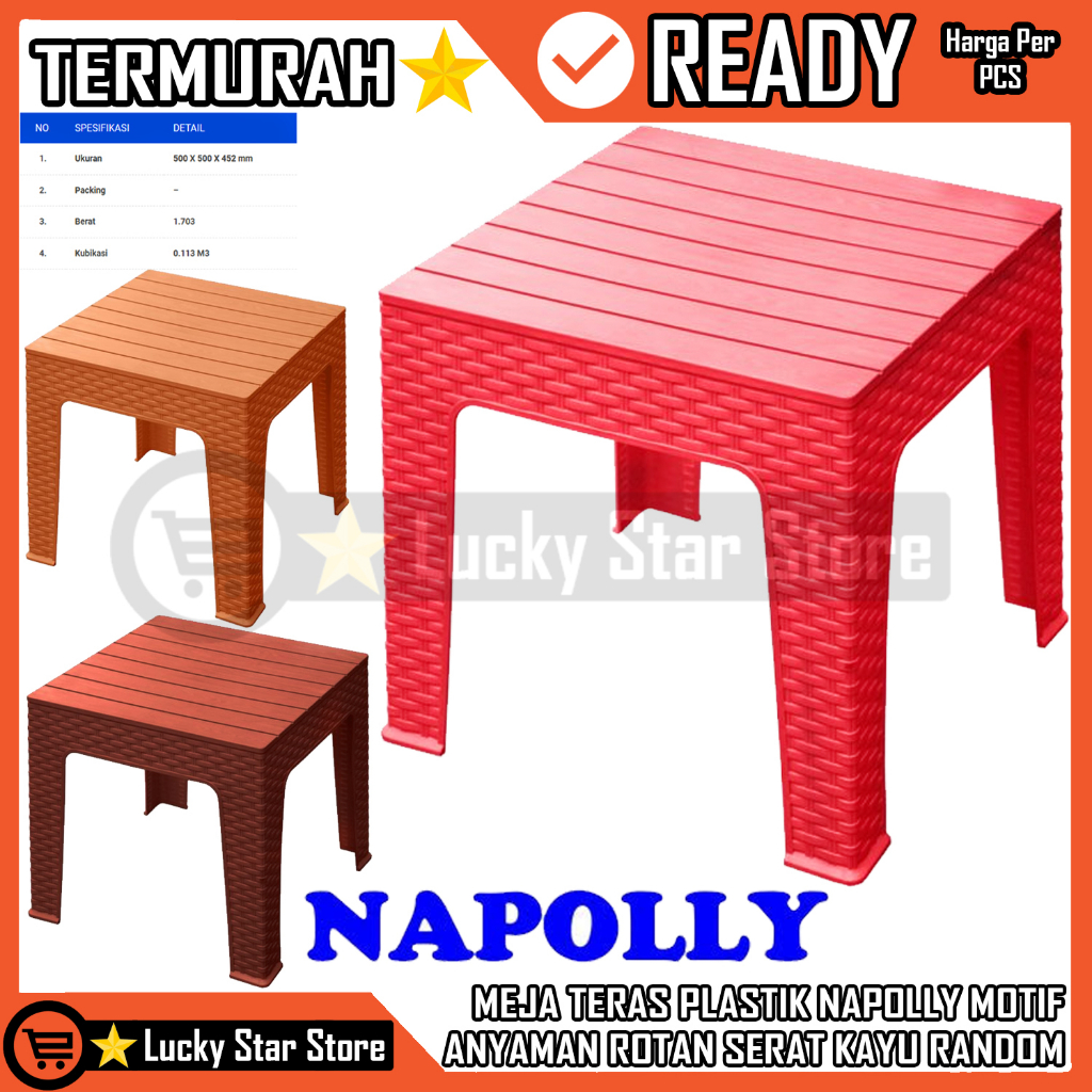 [Instant] Napolly Mapan 45 Meja Teras Plastik Motif Anyaman Rotan Pelastik Serbaguna Coffee Table Ta