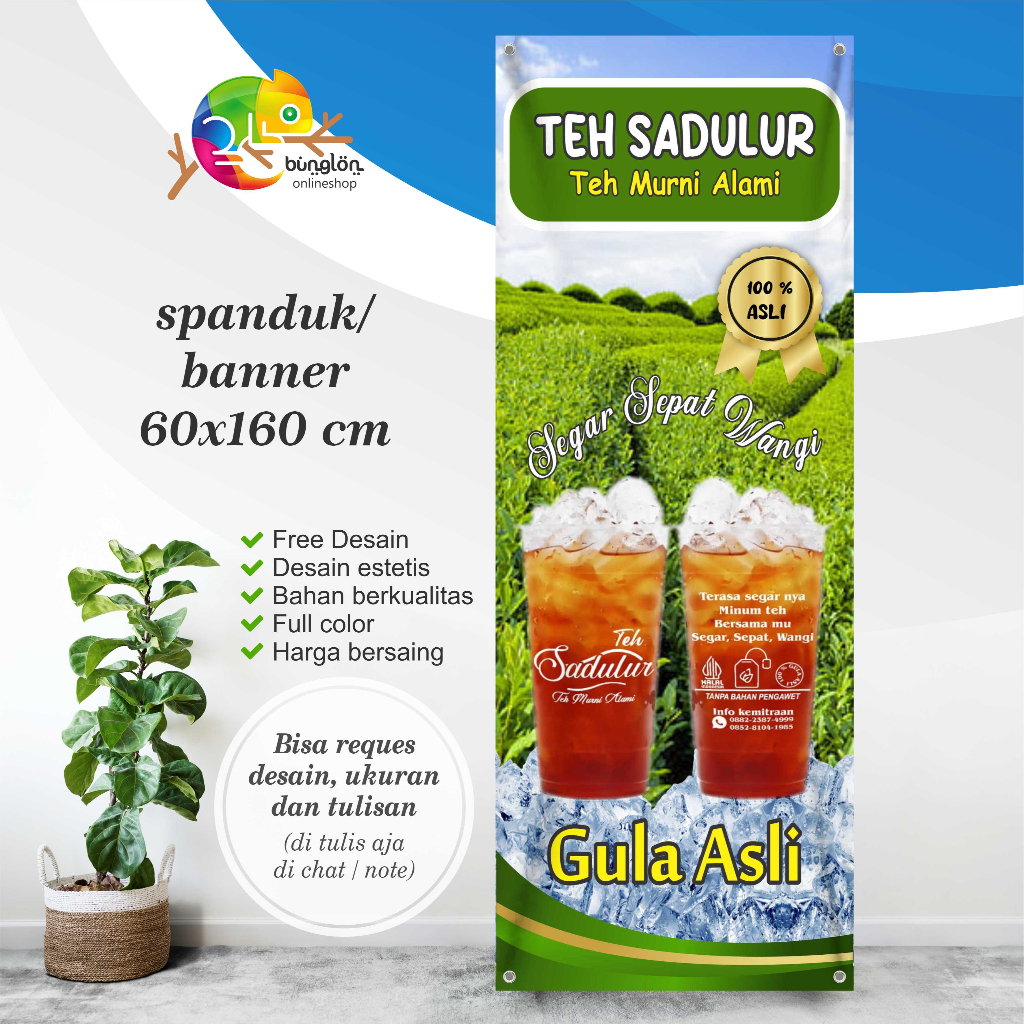 60x160 Spanduk Banner Es Teh, Es Teh Sadulur, Spanduk Teh Poci