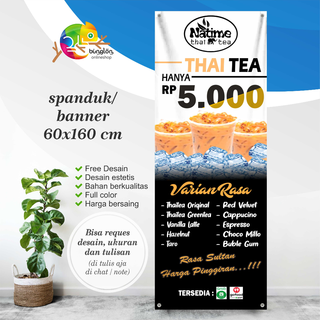 60x160 Spanduk Banner Thai Tea, Spanduk Boba