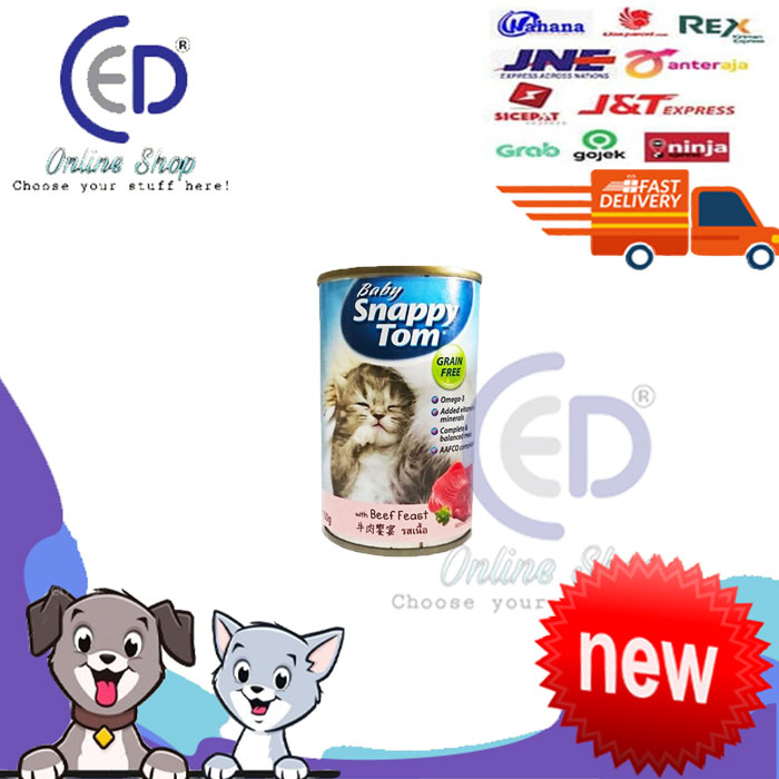 MAKANAN KUCING SNAPPY TOM BABY FEAST KITTEN BEEF 400GR