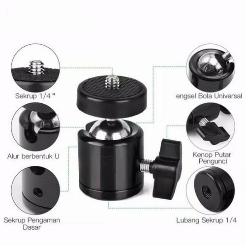 Mini Ball Head - Ball Head Ringlight - Mini Ball Head Tripod Kamera besi