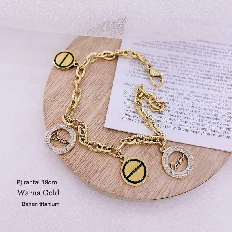 Gelang Titanium Asli Gold motif C4RT13R Premium Quality Anti karat anti alergi Stainless steel ori GT501