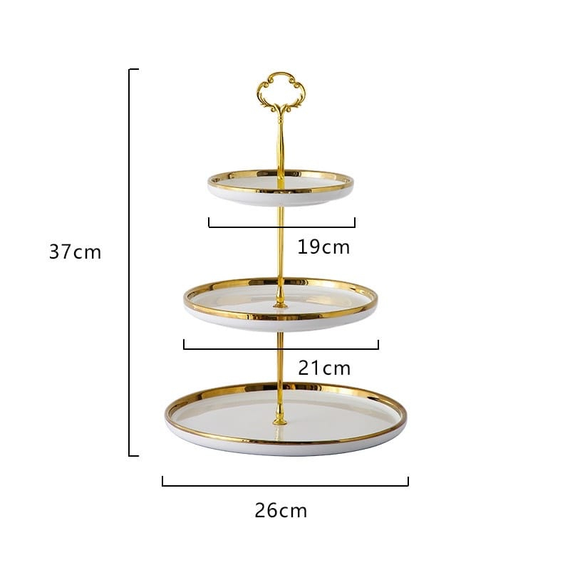 Piring Kue Tingkat Keramik Berbagai Warna List Gold / Double Layer Dessert Cake / Piring Kue Tingkat Mewah / Piring Kue