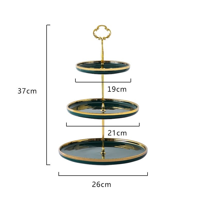 Piring Kue Tingkat Keramik Berbagai Warna List Gold / Double Layer Dessert Cake / Piring Kue Tingkat Mewah / Piring Kue