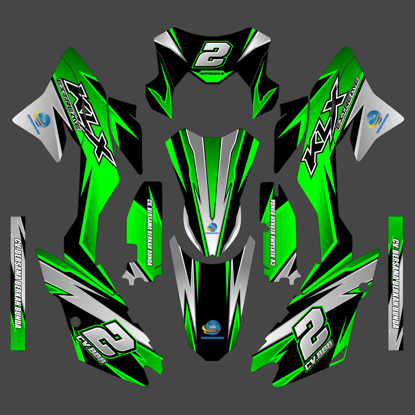 DECAL STICKER DTRACKER BF FULL BODY HITAM HIJAU SILVER CUSTOM DESIGN SUPERMOTO GRASSTRACK