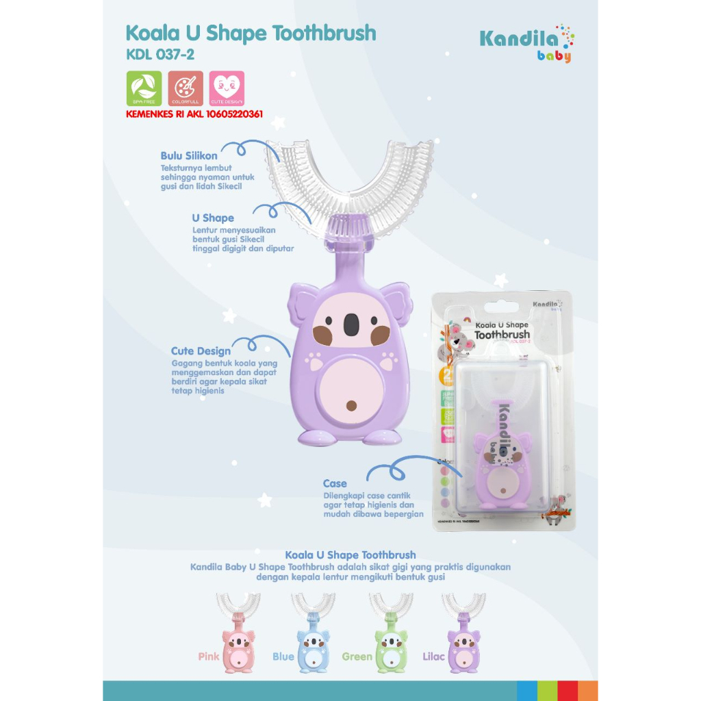 Kandila Baby KDL037-2 Koala U Shape Toothbrush - Sikat Gigi Silikon Anak Bayi