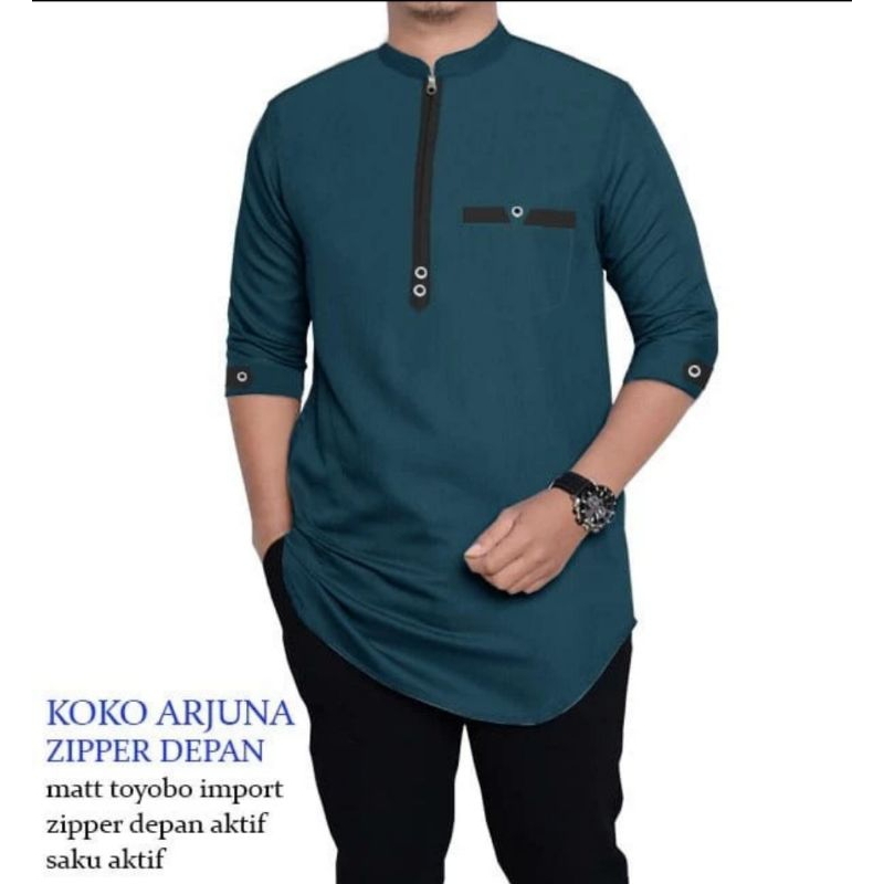 Baju Koko Pria Dewasa Lengan Pendek Qurta Pakistan size Jumbo XXL XXXL Warna hijau tosca Putih Abu N
