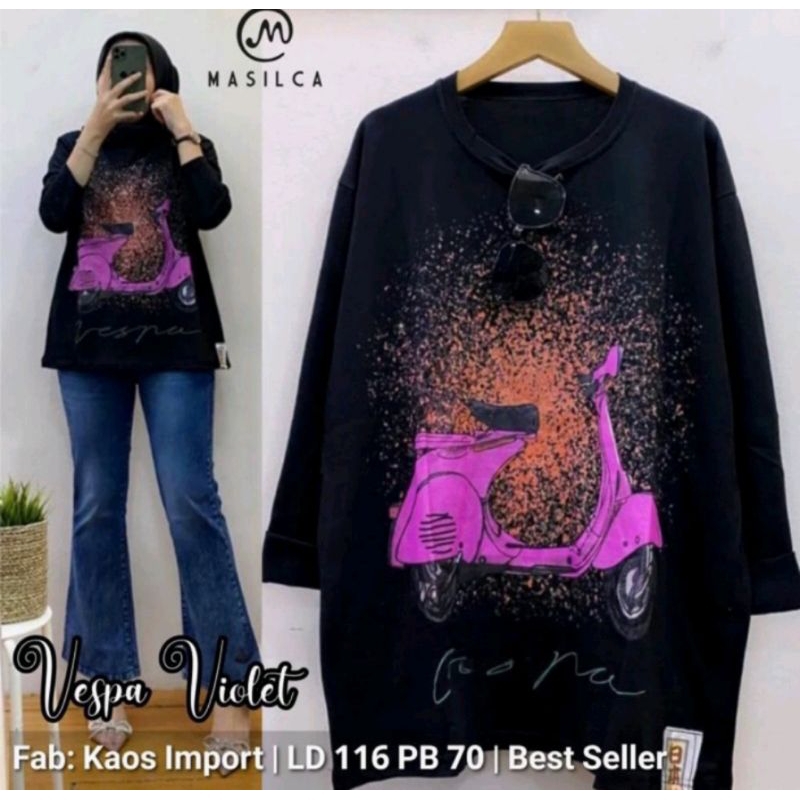 SWETER OVERSIZE VESPA BLOUSE TOP LENGAN PANJANG IMPORT MOTIF VESPA/BAJU ATASAN WANITA BLOUSE GAMBAR 